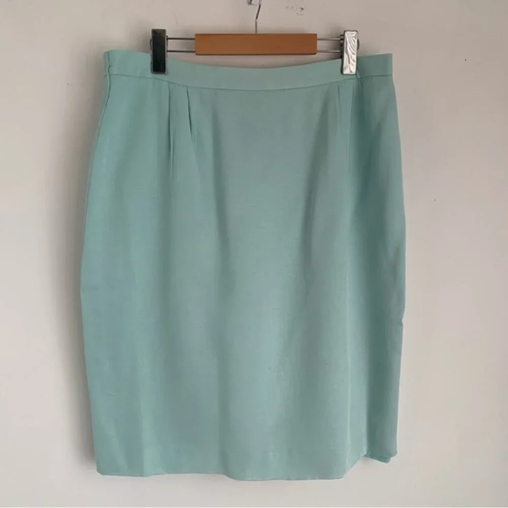 Vintage 80s Pastel Aqua Blue Skirt Suit Set